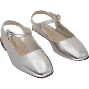 Bella Vita Andie Mary Jane Slingback Flats Silver Dress Shoes Women's US 7.5M